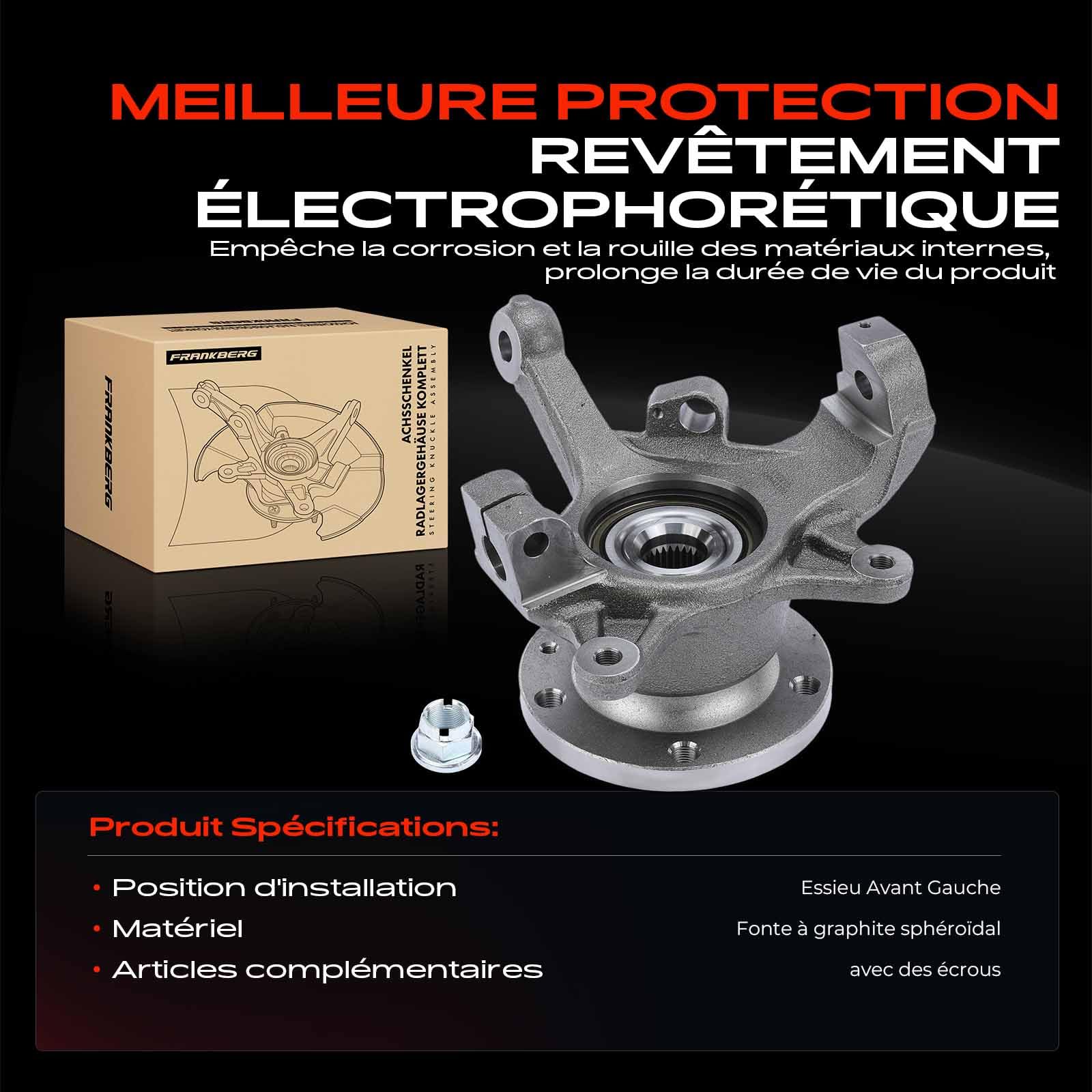 Frankberg Boîtier de roulement de roue de fusée de direction avant gauche | Compatible avec: Movano plateau/châssis X70, Camion-benne Movano H9, Plateau Master II/châssis ED/HD/UD, Master II Bus JD