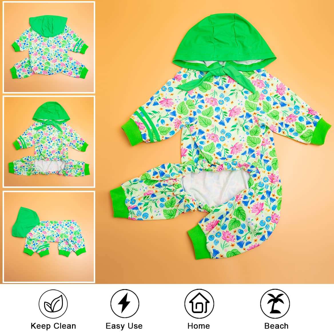 LovinPet Hunde-Overall – Operations-/Genesungsshirt, Mit Kapuze & Reflektierenden Streifen, Für Große Rassen, Grün