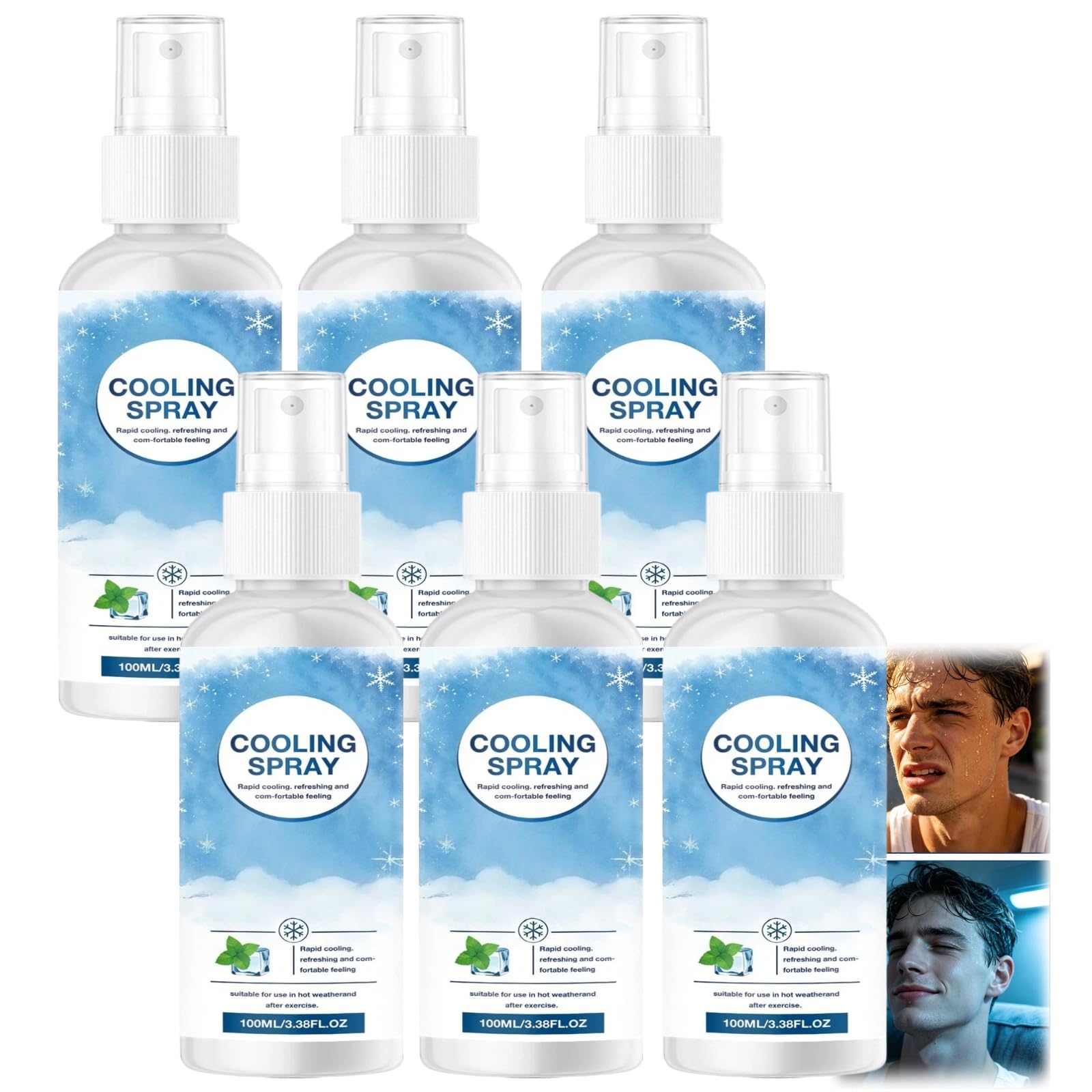 Erfrischendes Gesichts- und Körperspray mit kühlendem Nebel für heiße Tage, Erfrischung für unterwegs bei warmem Wetter, ideal für Reisen, Wandern, Camping, Strand, Pool und Park. (6pcs)