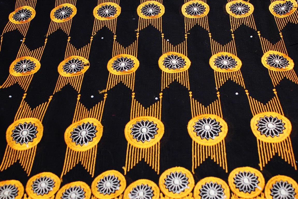 Black,embroidery Poly Cotton Fabric in Medalion Style, Voile Lace Textile in 10 Colors