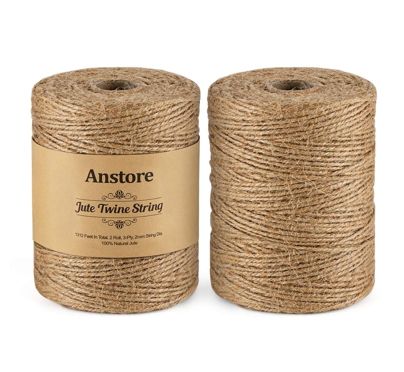 Lot De 2 Rouleaux De Ficelle De Jute Naturelle 400 M - Pour Emballage Cadeau, Jardinage, Décoration - 3 Plis, 2 Mm D'épaisseur