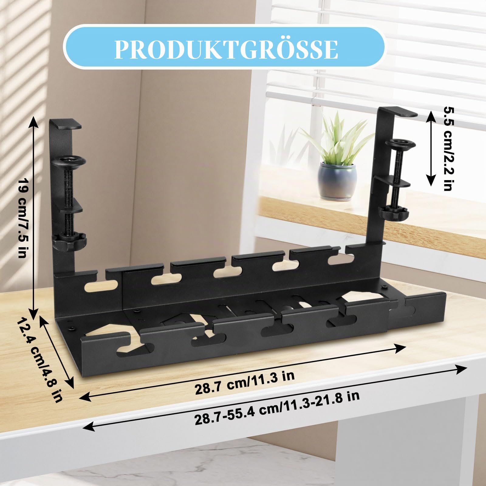 Kabelkanal Schreibtisch Einziehbar 29-55cm, Kabelwanne Management Büro | Kabelmanagement, Ohne Bohren, Verstellbar, Für Büro