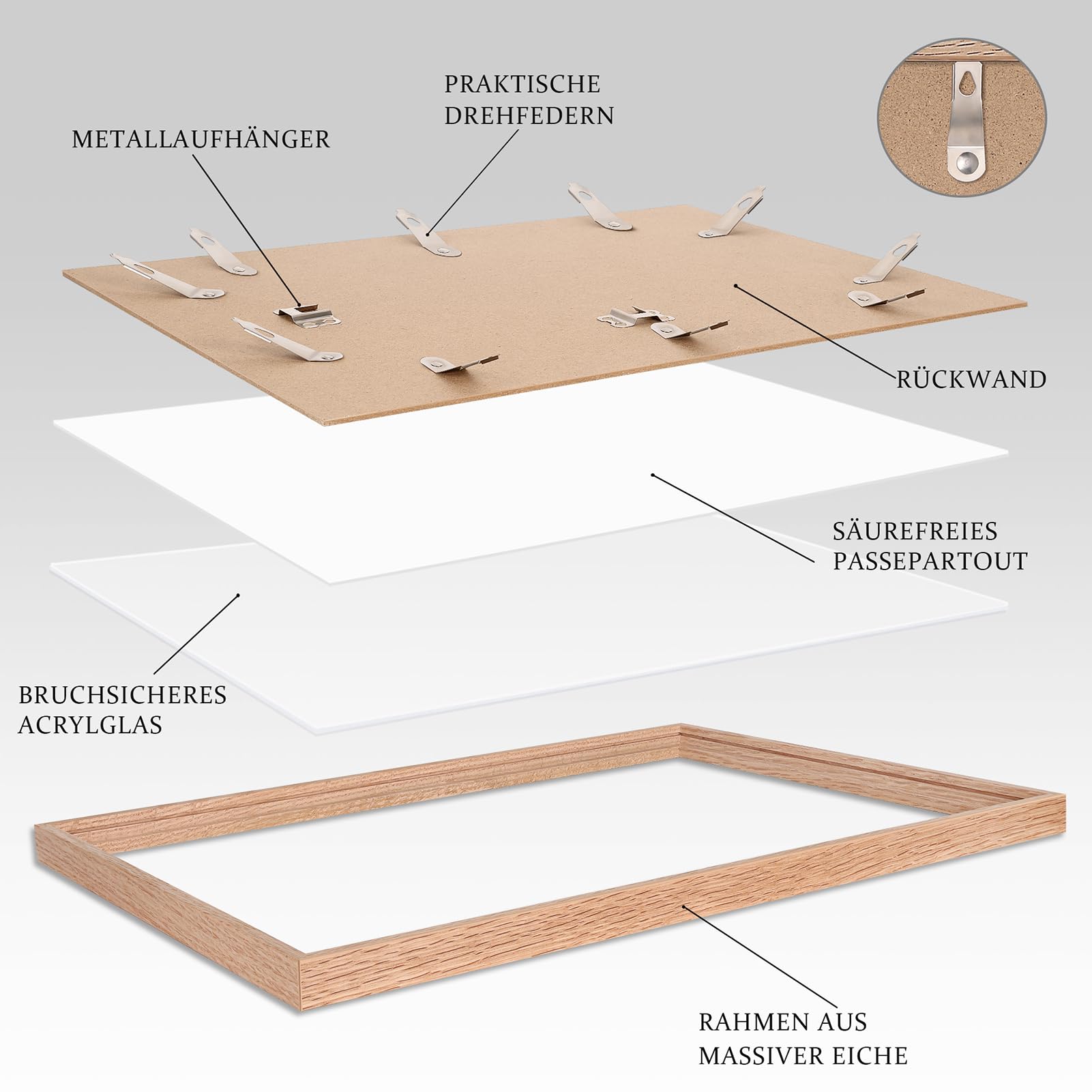 HIMEETIME® 2x Bilderrahmen für 50 x 70 cm Natur Holz Eiche Dünner Rahmen,Picture Frame 50x70cm,Großer DIY-Collage-Rahmen mit Folienabdeckung – Nur zur Wandmontage