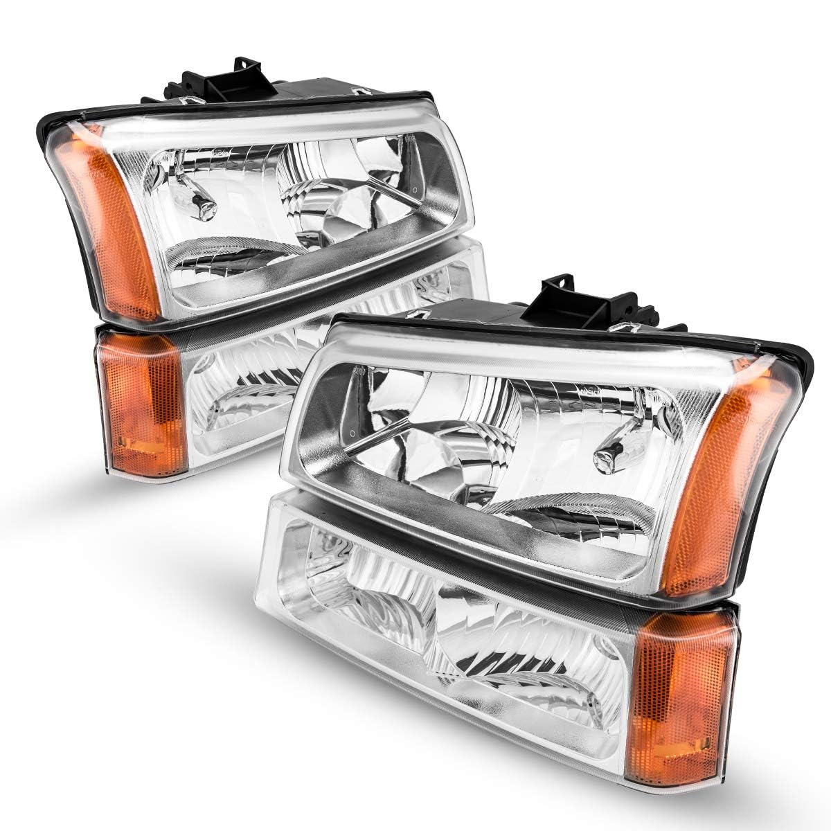 Torchbeam Headlight Assembly Replacement for 2003-2006 Silverado 1500/2500 HD/3500, 2005-2006 Avalanche 1500/2500, Chrome Housing Amber Reflector