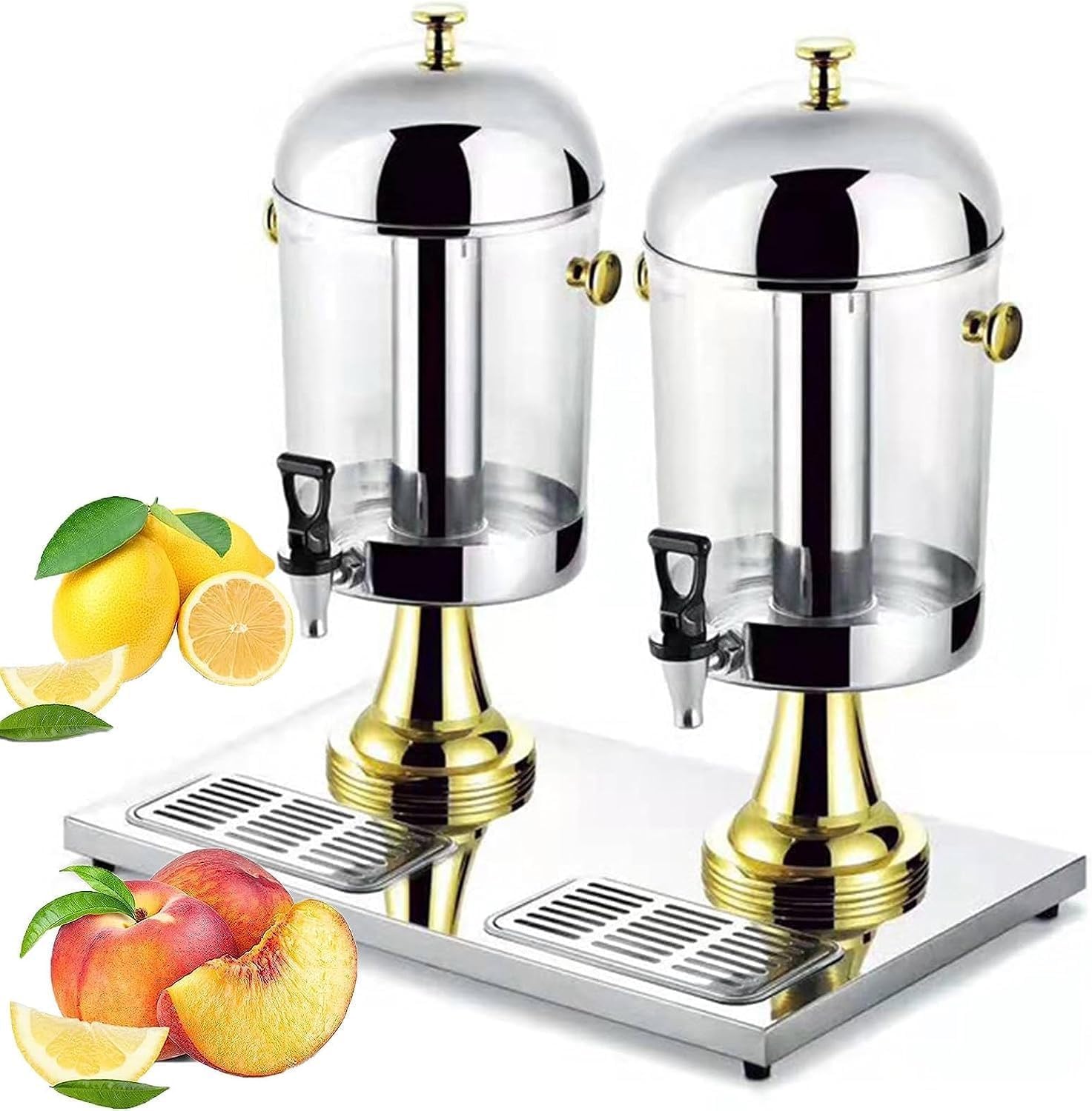 Drink Dispenser with tap, Commercial Heavy Duty Beverage Dispenser, Stainless Steel Cold Juice Dispenser, for Party (Gold 16L)