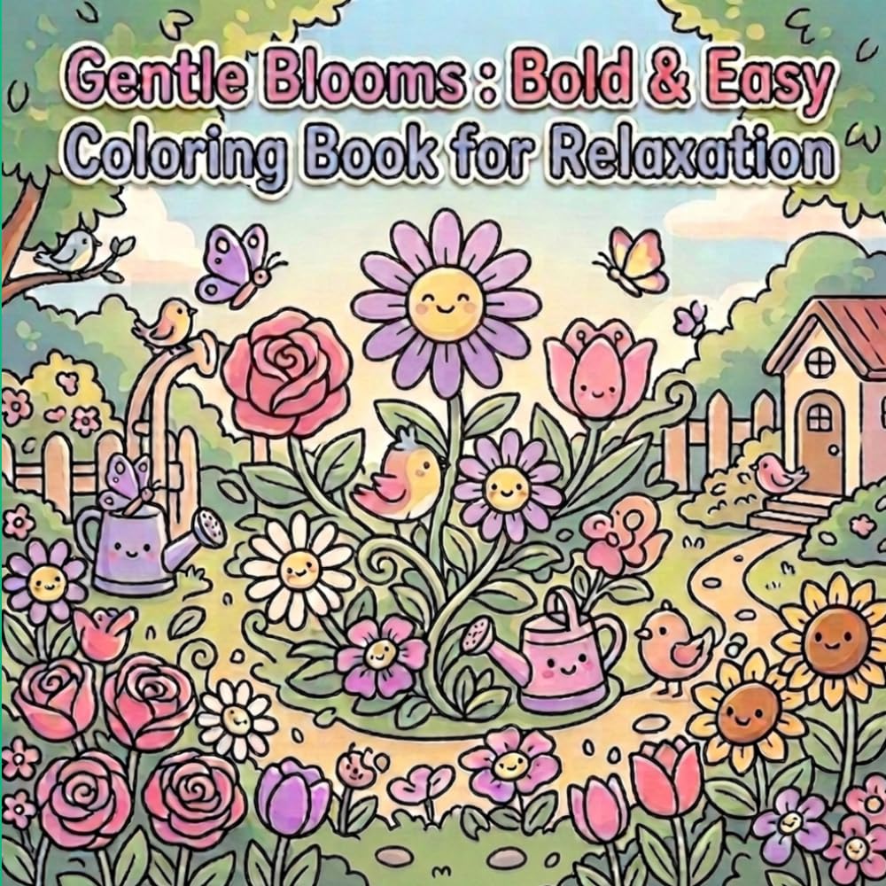 Gentle Blooms: Bold & Easy Coloring Book for Relaxation: 40 Soothing Flower & Garden Designs with Large Simple Outlines for Relaxing Creative Time