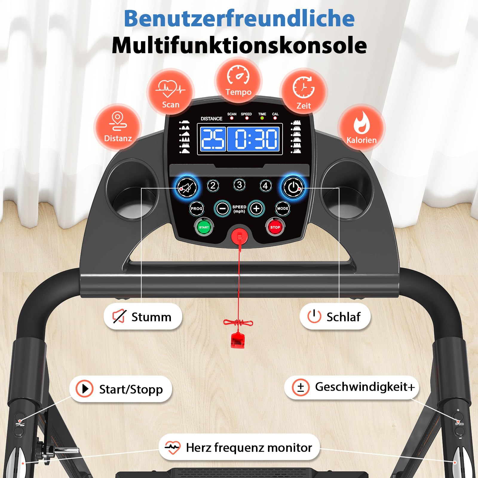 CIIHI Laufband für Zuhause mit Handlauf für Senioren – Laufband Klappbar 150kg Tragkraft, 0-2% Steigung, Auto-Schmierung, Stummschalt- & Schnellwahltasten, für ältere Menschen & Rehabilitation | 150kg Tragkraft, 0-2% Steigung, Auto-Schmierung, Stummschalt