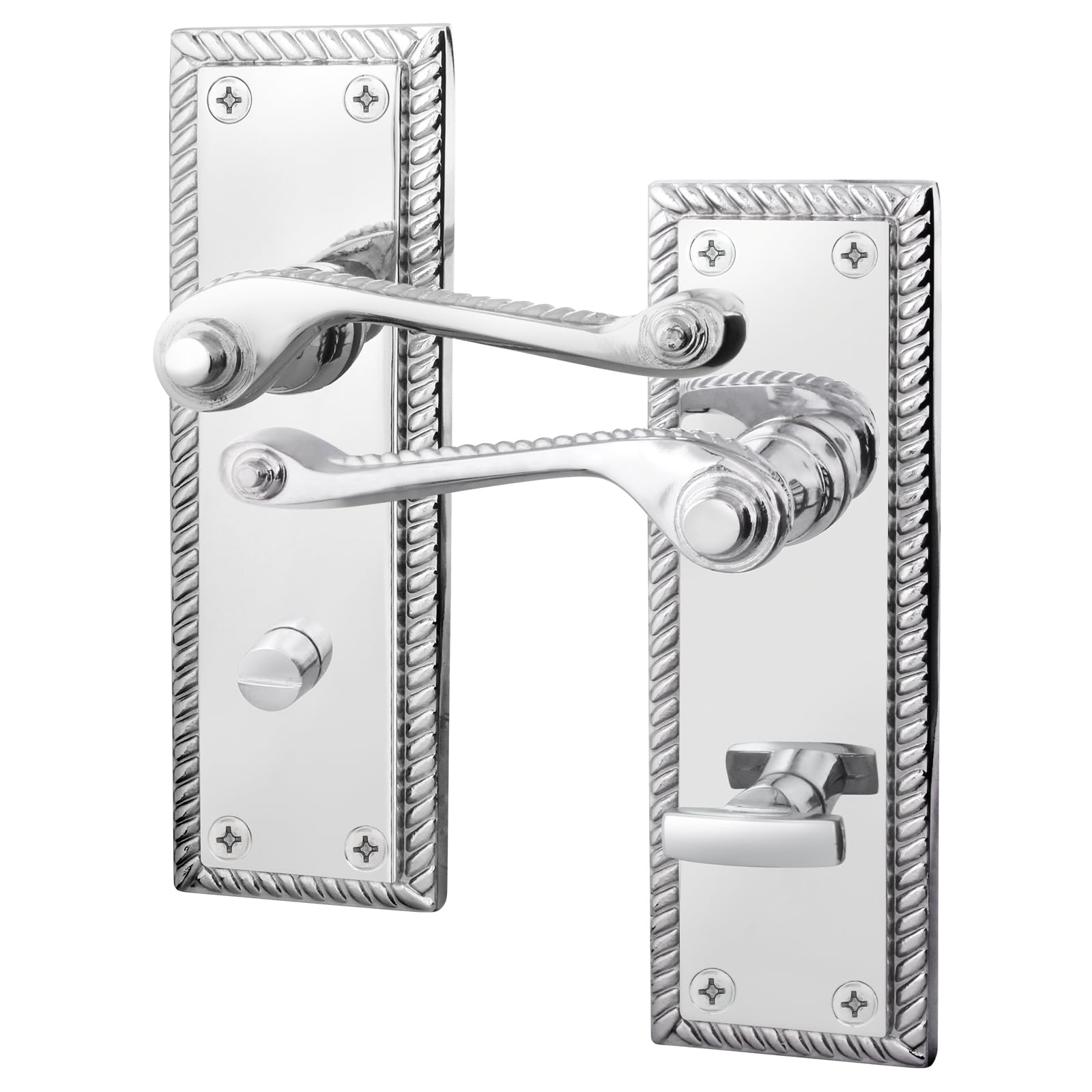 EAI Polished Chrome Georgian Scroll Bathroom Door Handles - 1 Pair Internal Lever Handles - Rope Design
