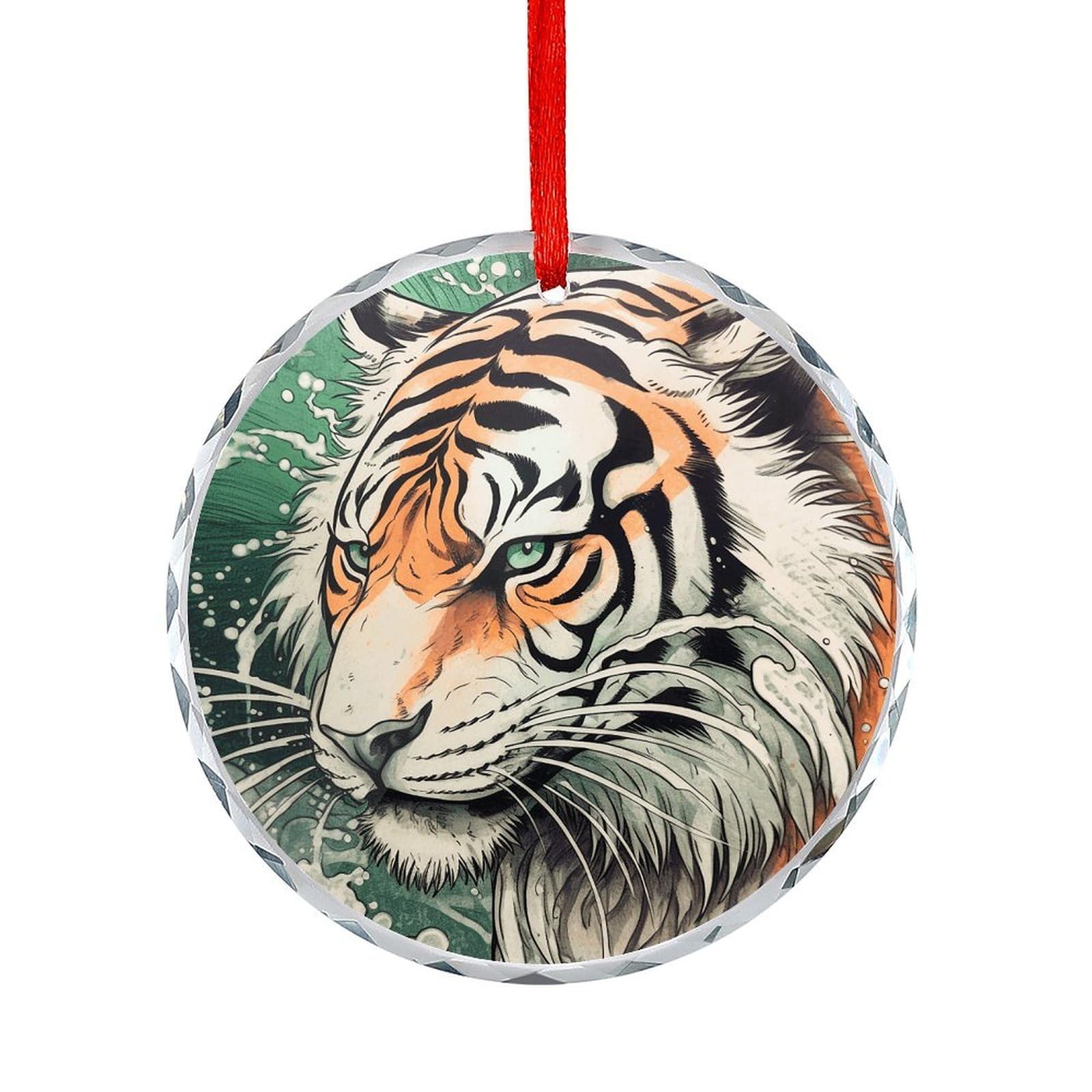 Btcowzrv Style A Hand Drawn Tiger Round Ornament Hanging Pendant Decor