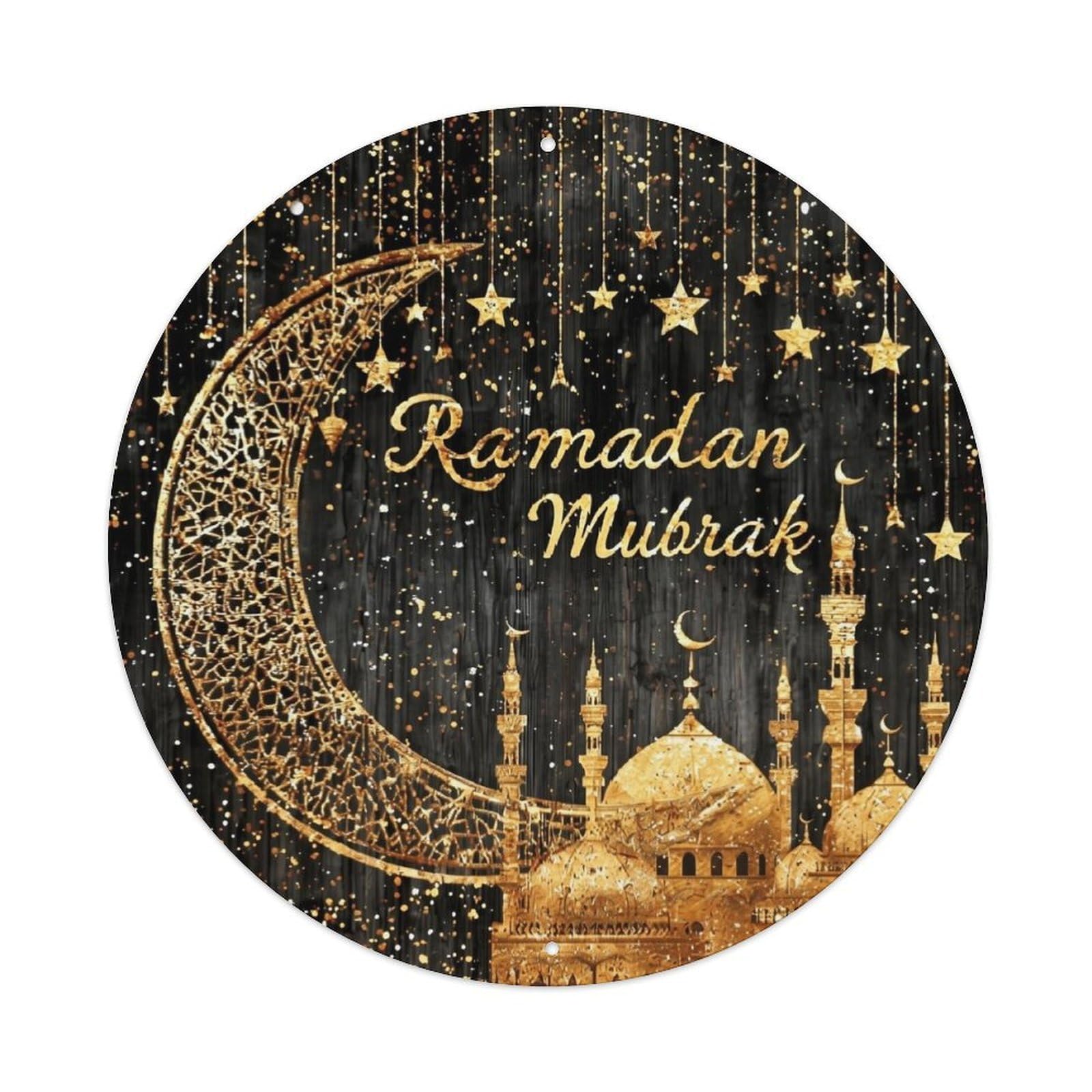 Ramadan Mubrak Crescent Mosque Stars Vintage Metal Tin Sign Retro Wall Decor for Home Bar Garage Cafe, Indoor & Outdoor Decorative，circle Metal Poster, 8x8 Inch