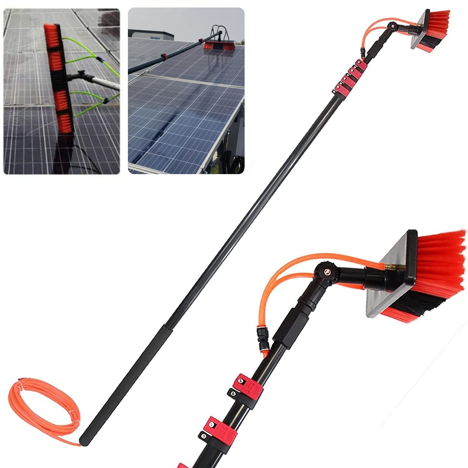 HADECOLL Adjustable 3.6-10.8M Telescopic Window Cleaning Pole With Water Fed Brush Ideal For Cleaning Windows Solar Panels Campers & Buses - Complete Cleaning Kit,7.2M