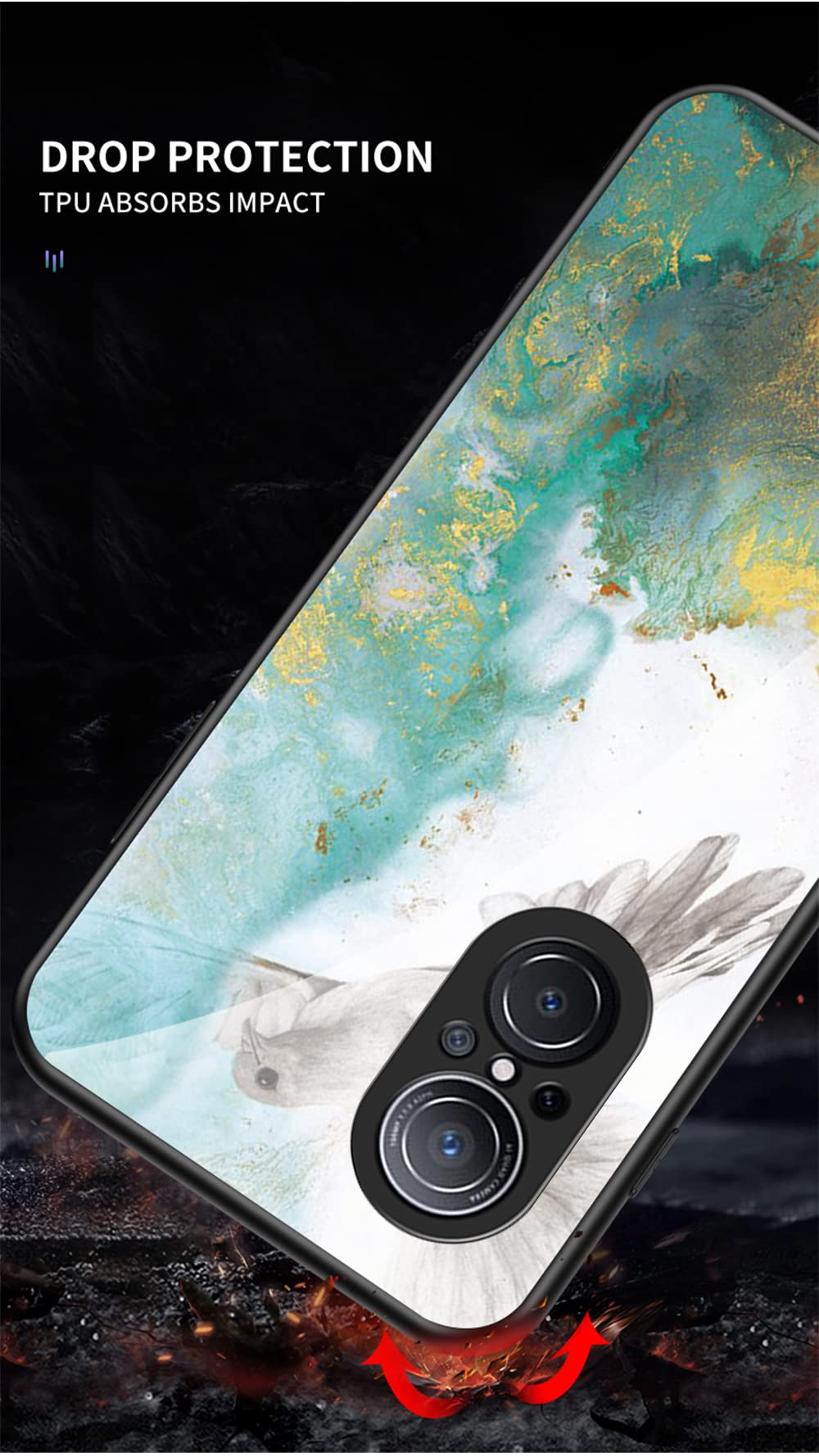 Custodia Per Huawei Nova 9 Con Cover Posteriore In Vetro Temperato Sfumato E Bordo Morbido TPU, Protezione Antigraffio E Assorbimento Urti