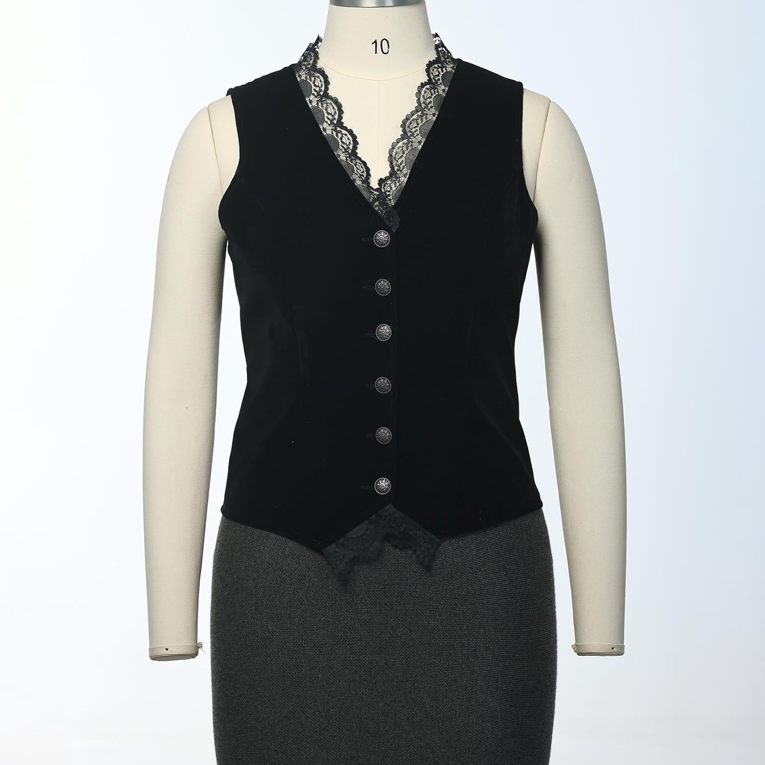 CAMDOM Steampunk Victorian Gothic Velvet Corset Vest Lace Trim V-Neck Sleeveless Vintage Bustier Waistcoat Top for Women