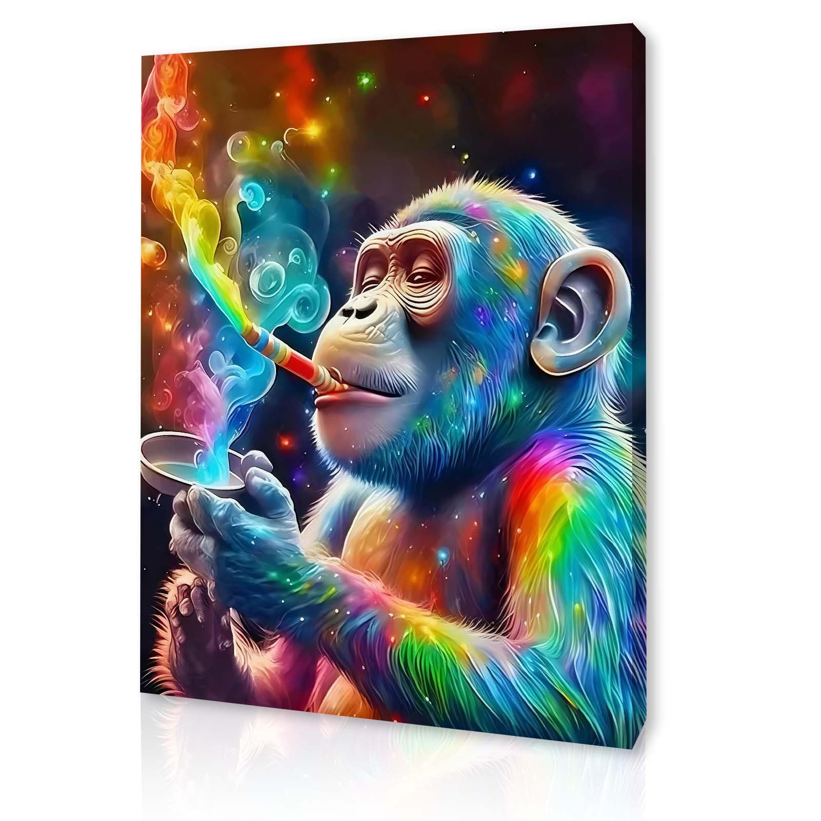 Qiukoo Framed Canvas Wall Art – Colourful Monkey Artwork, Waterproof Modern Print with Hook, Bold Wall Decoration for Living Room, Bedroom Pictures for Wall or Canvas Prints for Walls – 16 x 20 inch