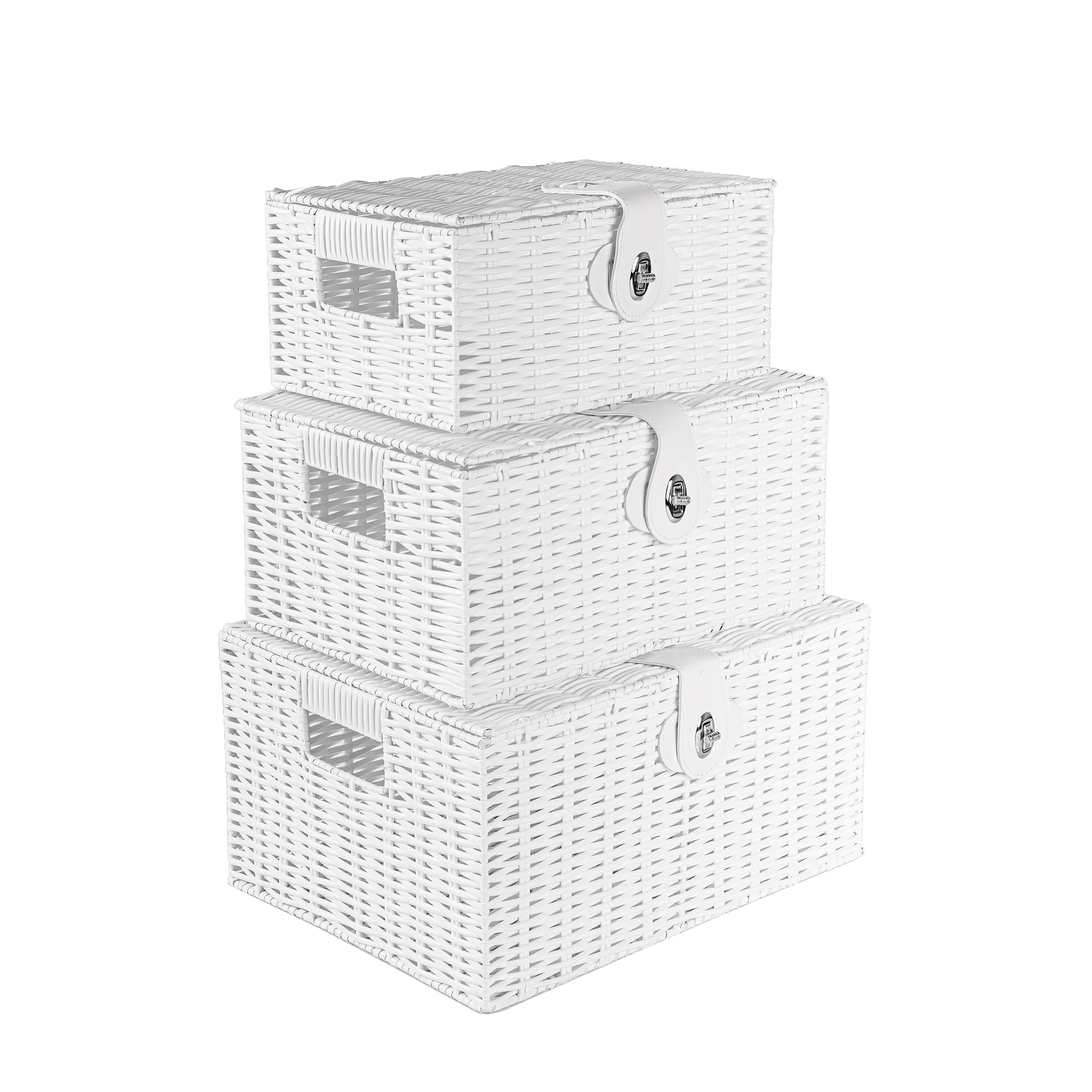 Innoteck - Wicker Woven Storage Basket with Lid - White - 3 Pack