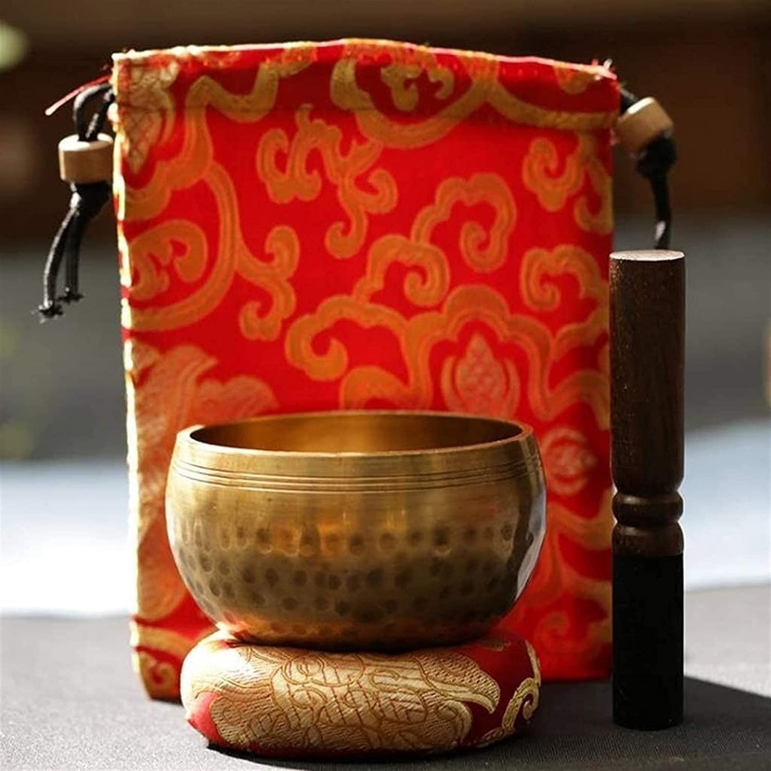 Set di Campane tibetane per Meditazione e Terapia del Suono con mazzuolo e Cuscino, realizzate a Mano in Nepal per Yoga, consapevolezza, guarigione dei Chakra e autoregolazione.