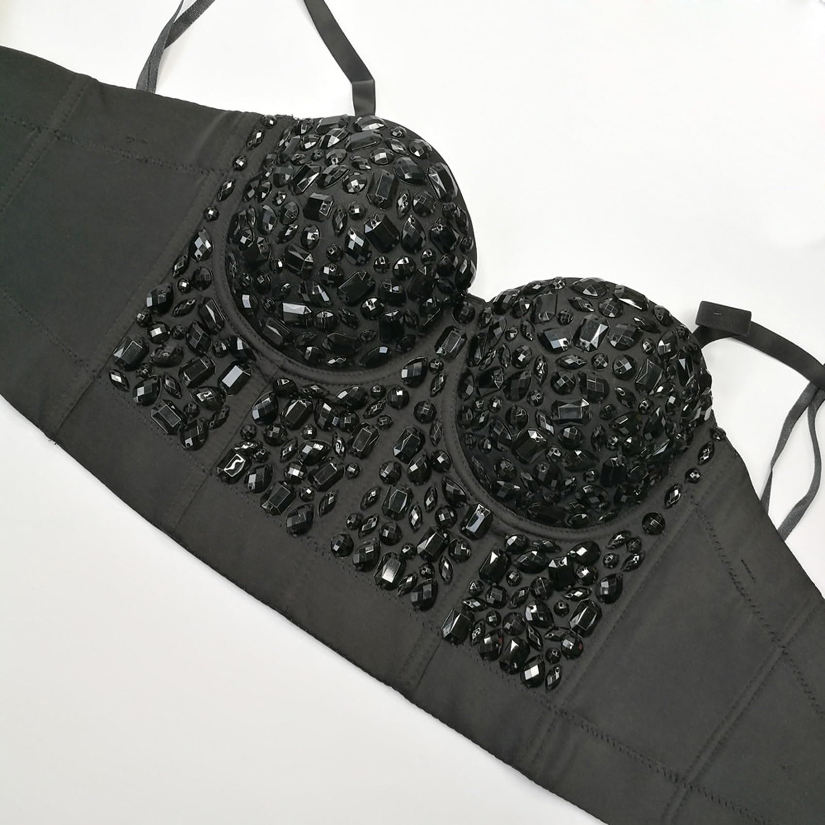 Push up Bustier Crop Top para mujer Gothic Punk Rhinestone Diamond Corset Clubwear Tops