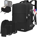 Carry on Backpack, Extra Large Travel Backpack Expandable Airplane Approved Weekender Bag for Men and Women, Water Resistant Lightweight Daypack (Black (Backpack With 4 Packing Cubes))
