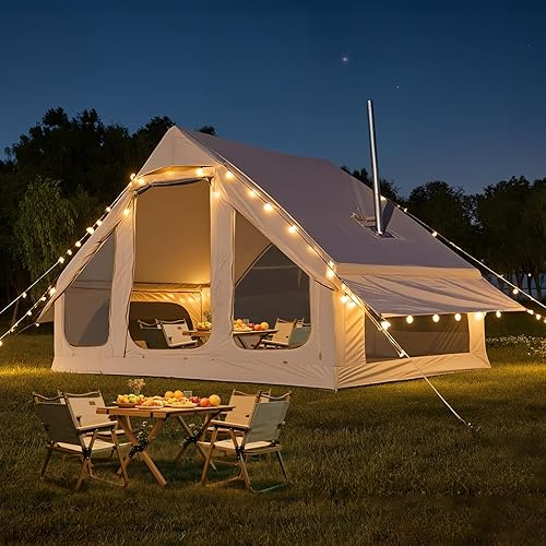 Tiendas inflables para camping, tienda de campaña súper fácil de inflar con bomba de mano, tela Oxford impermeable y gato de estufa, tienda de