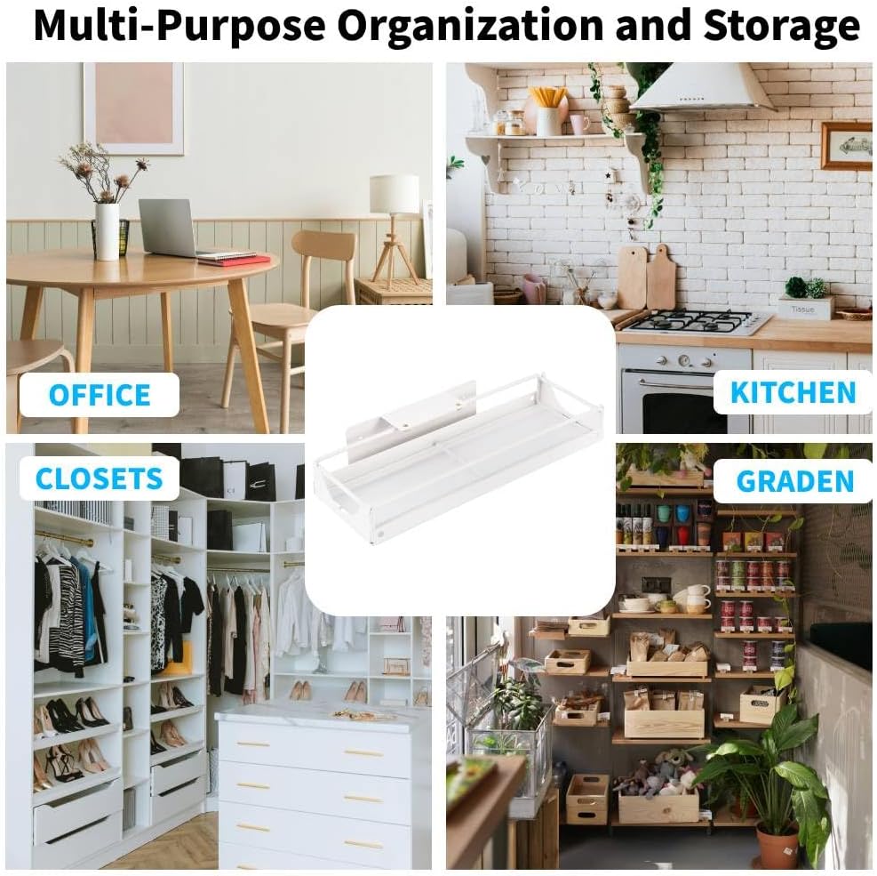 Under Sink Organizer Sliding Storage Rack for Kitchen & Bathroom, Space-Saving Pull-Out Storage for Bottles, Spices, Cleaning Supplies Adjustable Under Cabinet Organizer Durable Metal Shelf, White - Image 7