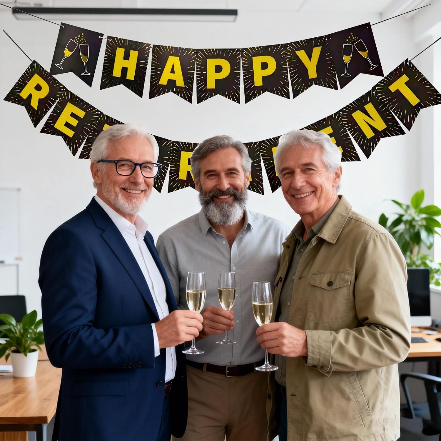 Pre-Strung Happy Retirement Banner - Black Gold Glitter Retirement/Going Away/Farewell Party Decorations, for Coworkers Men Women Party Supplies