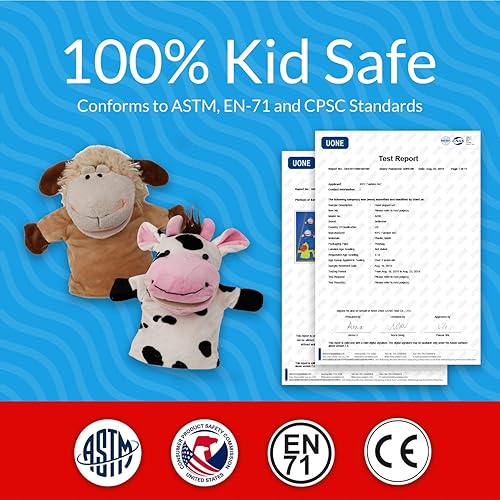 Miniatura 6 de BetterLine - Juego de 2 marionetas de mano de animales de alta calidad de 95 pulgadas de felpa suave para niños perfectas para contar historias