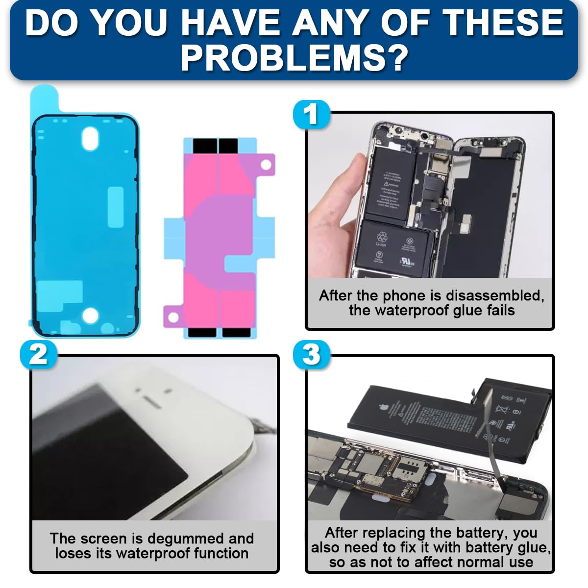 7 sztuk czarnych naklejek samoprzylepnych do iPhone 12, wodoszczelna folia samoprzylepna na wyświetlacz LCD, naklejka samoprzylepna i akumulator, wraz z narzędziami (6,1 cala/czarna)