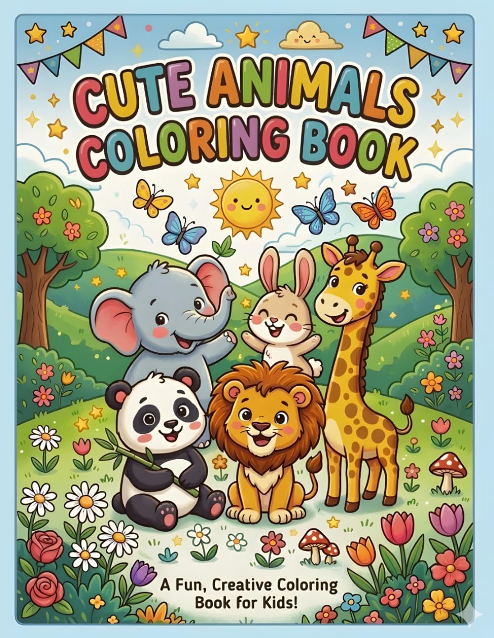 Cute Animals Coloring Book for Kids Age 3+: 40 Easy and Fun Animal Coloring Pages for Kids Ages 3–8