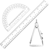 Zonon 3 Pcs Plastic Ruler 6 Inch Protractor Drawing Compass Set, Student Geometry Math Transparent Measuring Tools for Home School Classroom Office Supplies(12 Inch,Clear)