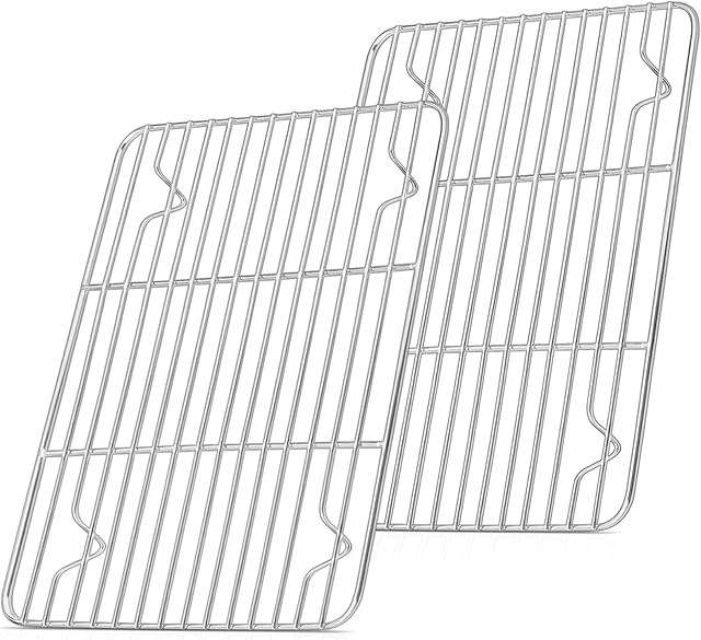 Cooling Rack Set of 2, Herogo Stainless Steel Wire Grill Rack for Baking Roasting Cooling, 24.8 x 19 x 1.5cm, Metal Rectangle Oven Rack for Cake Cookie Bread, Oven Safe & Dishwasher Safe