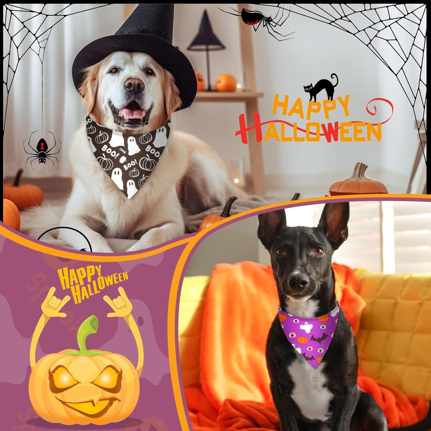 Preboun 50 Pcs Halloween Dog Bandanas Bulk Pumpkin Ghost Bandanas for Dogs Colorful Triangle Kerchief Bibs Scarf Set for Pet Costume Photo Props Accessories Pet Shops, 25 Styles (31.5 x 21.7 x 21.7)