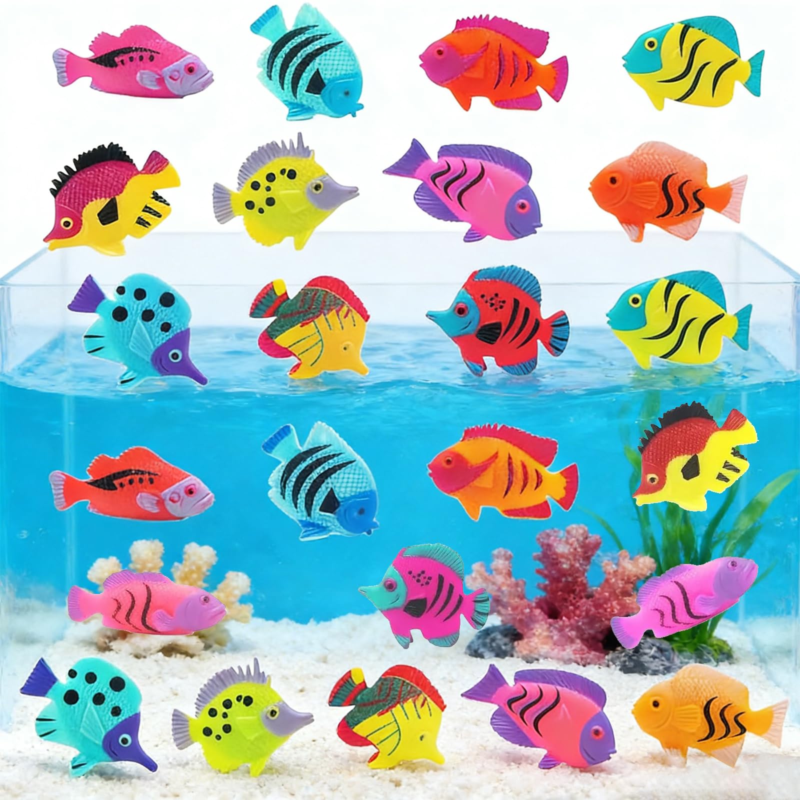 24 Pcs Plastic Fish,Mini Realistic Fish Figure, Assorted Ocean Animal Playset, for Bath Time Aquarium Decor