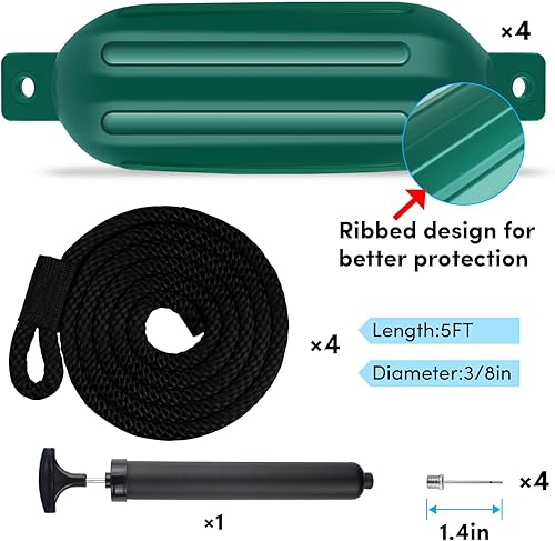 Vista 27 de Paquete de 4 defensas de barco de 4.5/5.5/6.5/8.5/8.5/10/16 pulgadas, parachoques de vinilo acanalado de doble ojo, parachoques de barco para Negro