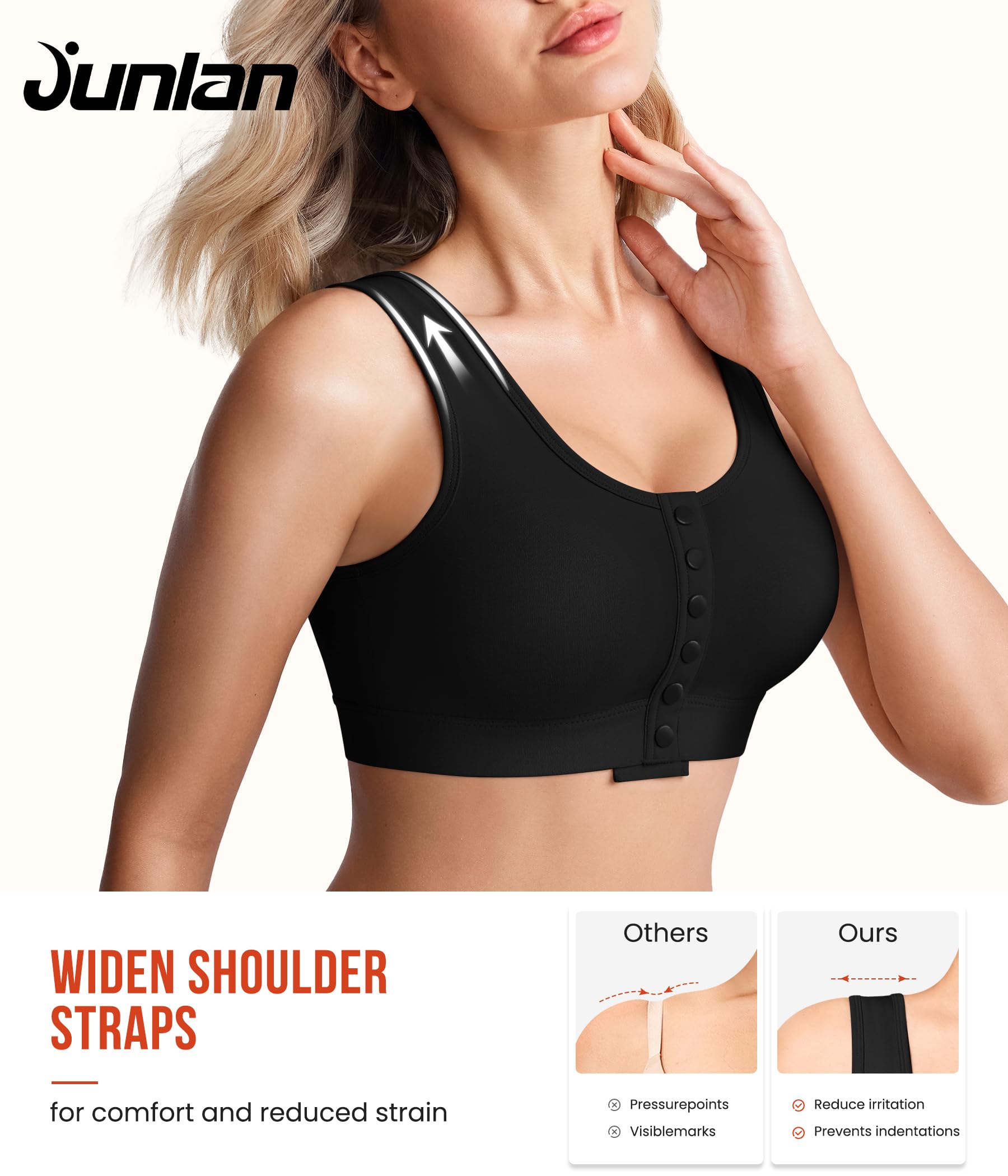 Junlan Damen Postoperativer Sport BH Ohne Bügel Vorderverschluss Racerback Bequemer Bustier Nach Brust Op Kompressions BH Sport Bra mit Rückenstütze Bequemer Bustier