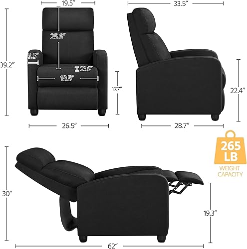 Miniatura 84 de Yaheetech - Sillón reclinable, moderno sofá reclinable individual, asientos de cine en casa Negro -,Beige,Marrón,Gris,Beige Bronceado,Azul,Rojo