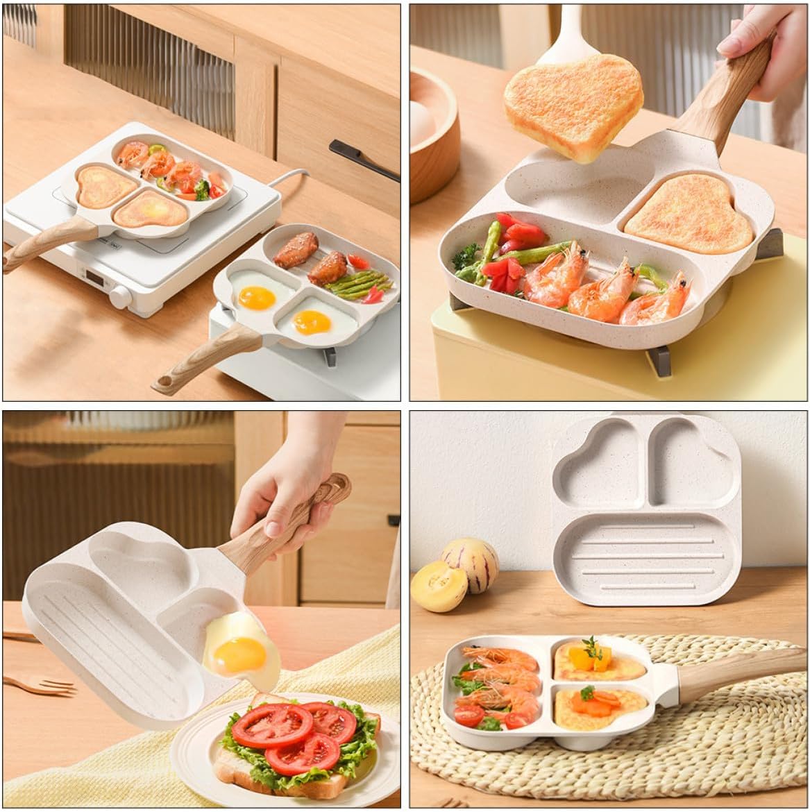 Non-stick Handheld Breakfast Egg Pan with Multi-groove Design Hard Texture for Pancakes Bacon Omelettes Easy to Clean Heat Efficient Frying Pan for Gas Stoves