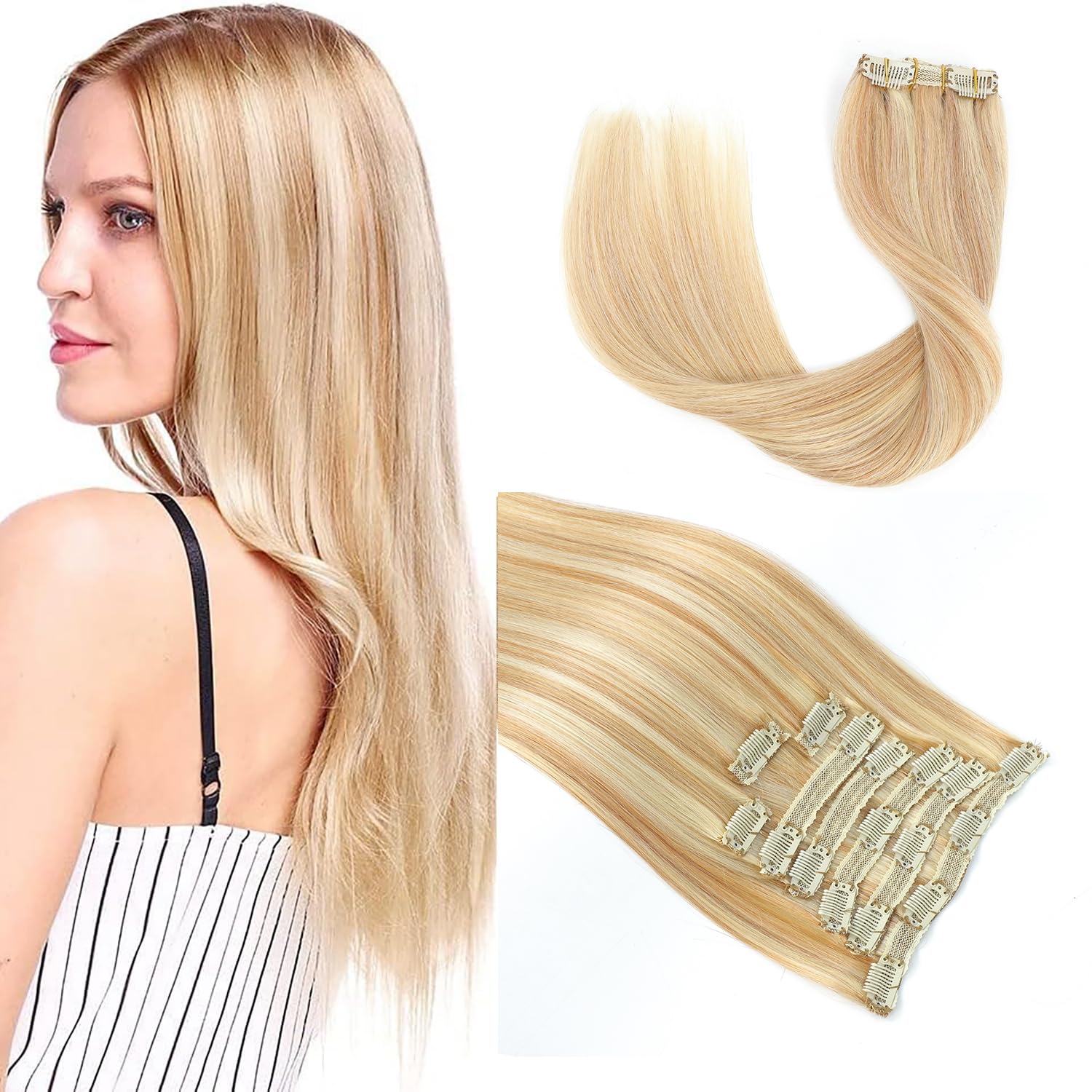 Straight Clip-In Human Hair Extensions, 16 Inch, 100g, Double Weft 200 Gram 24 main image 4
