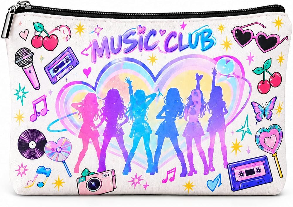 GRITOSE Kpop Inspired Makeup Bag Cute Group Music Theme Cosmetic Pouch Colorful Zipper Travel Toiletry Bag Makeup Organizer Pencil Case Music Lover Gifts for Women — 사진 1