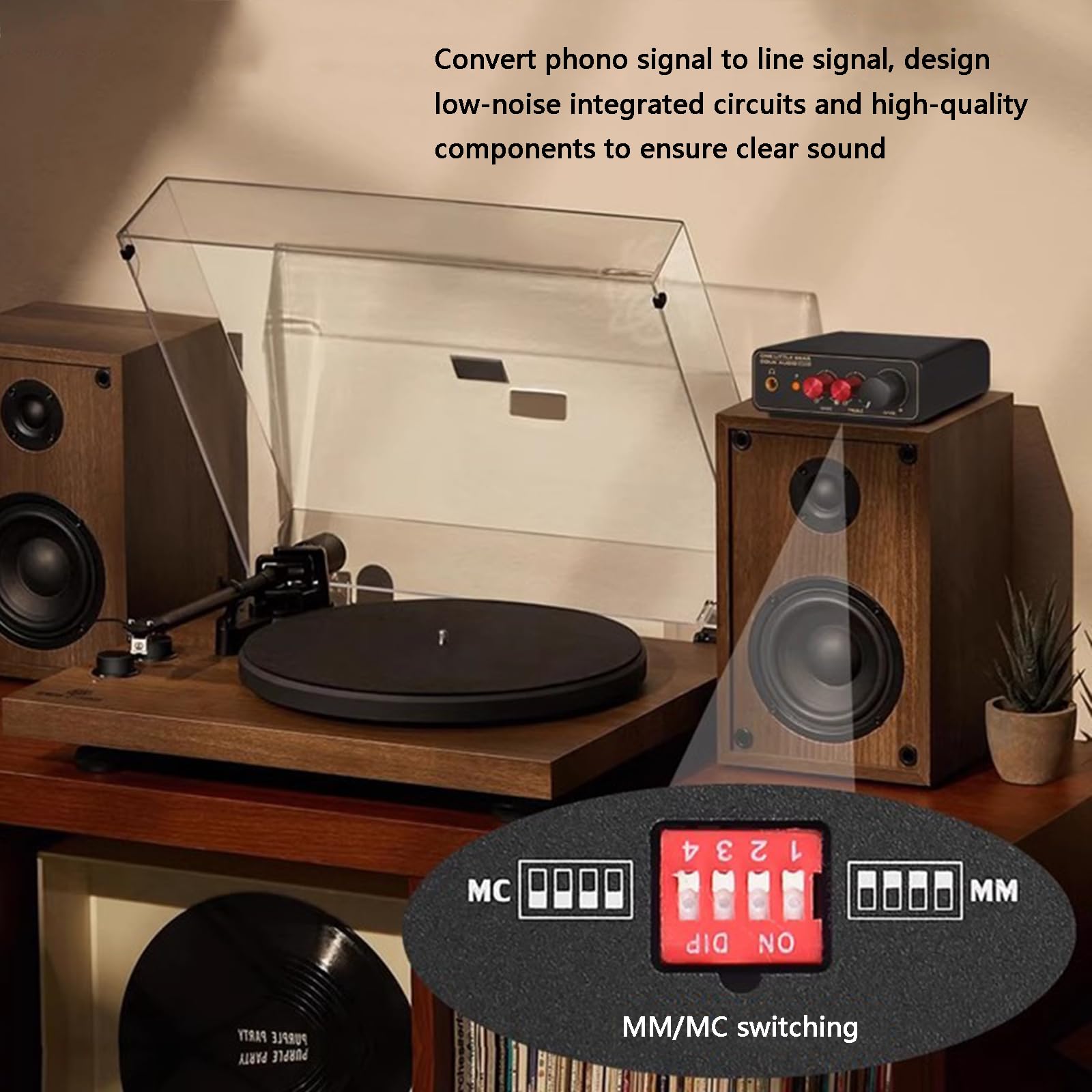 Mini preamplificatore Phono MM/MC, preamplificatore per Giradischi, con Controlli del Volume, Uscita Cuffie RCA e da 3,5 mm, per Giradischi LP in Vinile/Giradischi