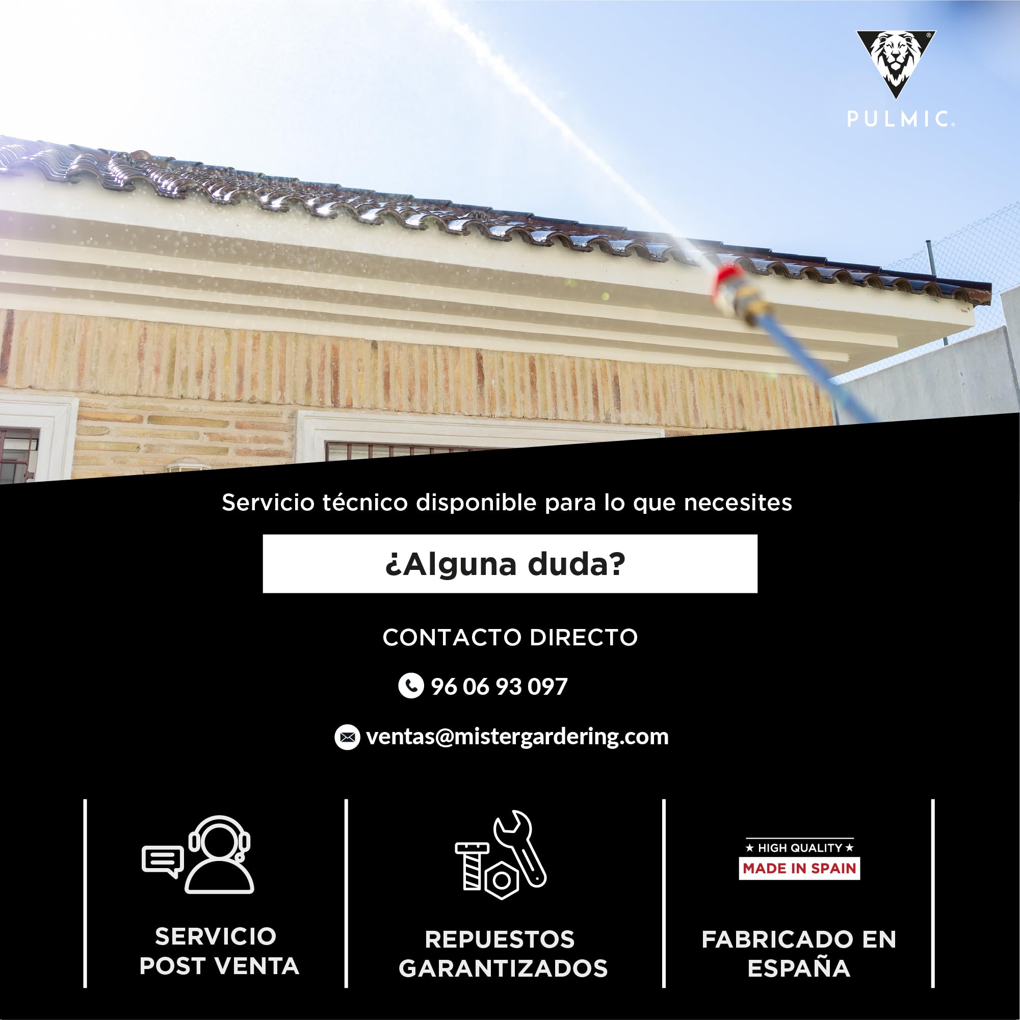 Pulmic Pulverizador a Presión Eléctrico Industrial 35L, 2 Baterías Litio 18V, 7 Bares, 3 Velocidades, Manguera 6M, Boquillas Rápidas, Pulverizador Químicos, Limpieza Tejados, Fachadas y Superficies
