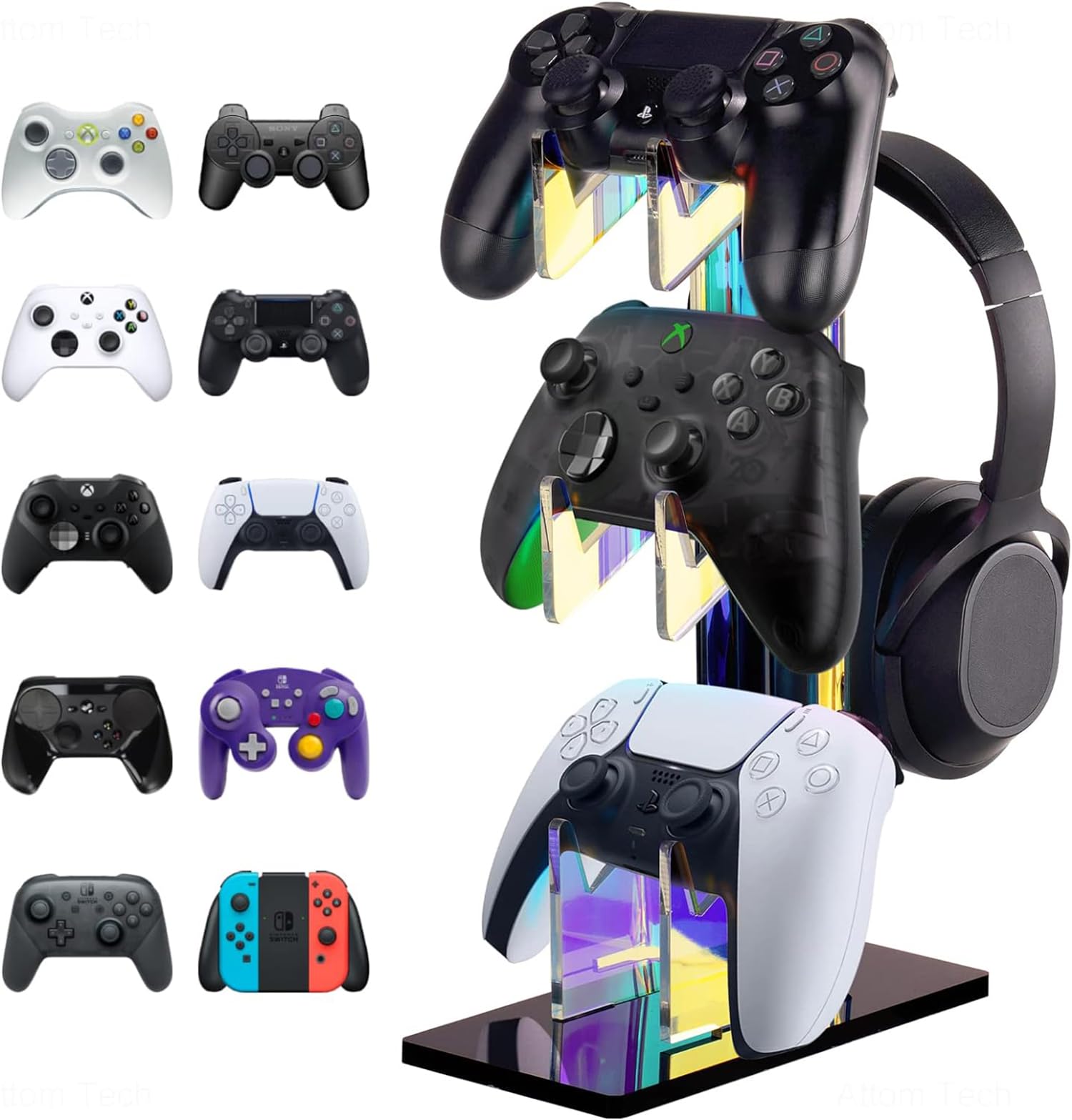 Sponsored Ad – Excefore Universal 3 Tier Controller Holder and Headset Stand for PS5 Xbox ONE Switch STEAM, Controller Stand Gaming Accessories, Build Your Game Fortresses (Iridescent)