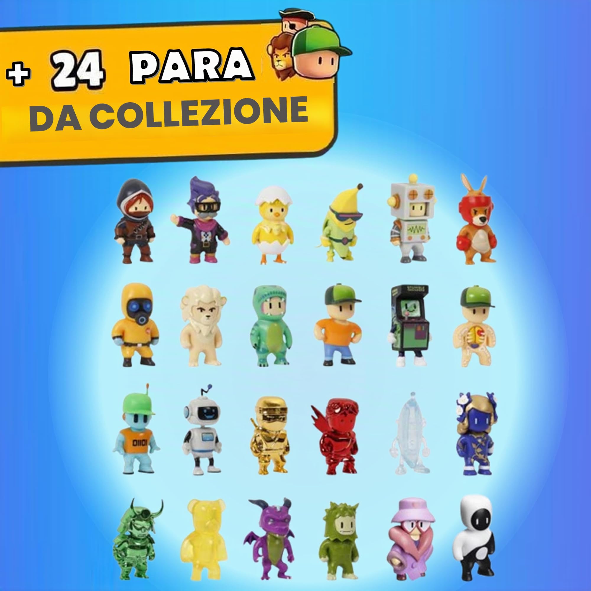 Bizak Stumble Guys Pack 8 Personaggi d'azione Set Banana + Hatchiling, Personaggi da collezionare, Licenza ufficiale del videogioco di demolimento, Adulti Fan e ragazzi e ragazze +8 anni (64112072-4)