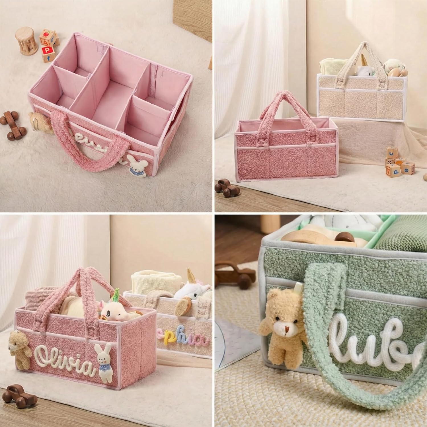 Personalized Plush Baby Storage Basket Customizable with Name and Design Baby Essentials Organizer with Removable Dividers Ideal for Car Storage Nursery Organization And Christening Gifts