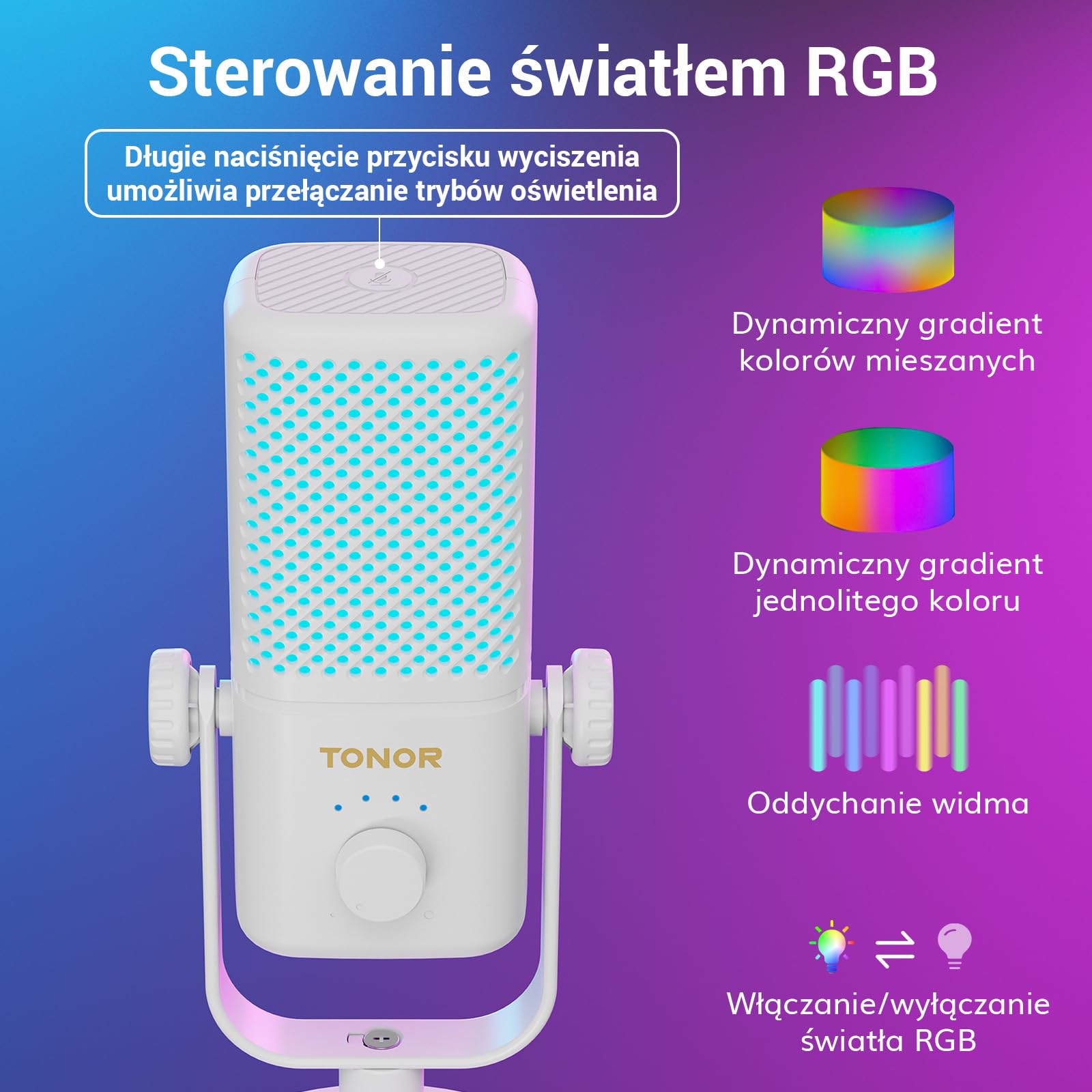TONOR Mikrofon gamingowy kompatybilny z Xbox, mikrofon kondensatorowy z RGB, 30 godzin, kontrola GAIN/monitoring/wyciszenie, mikrofon do streamingu/podcastingu, kompatybilny z kartami Capture, TCX3
