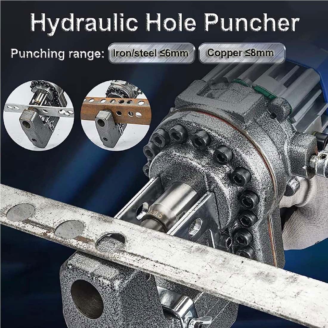 Hydraulic Knockout Hole Puncher, Portable Electric Hydraulic Punch Tool with 5 Dies, 2-3 Seconds, Angle Steel Puncher for Iron Steel Plate Thicken Copper/Aluminum Plate (Size : 1800W)