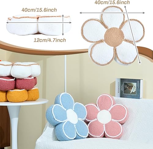Miniatura 2 de Almohada de flores, cojín de piso de flores, bonito cojín de asiento, cojín estético para el suelo, almohada decorativa para cama, sofá (blanco,