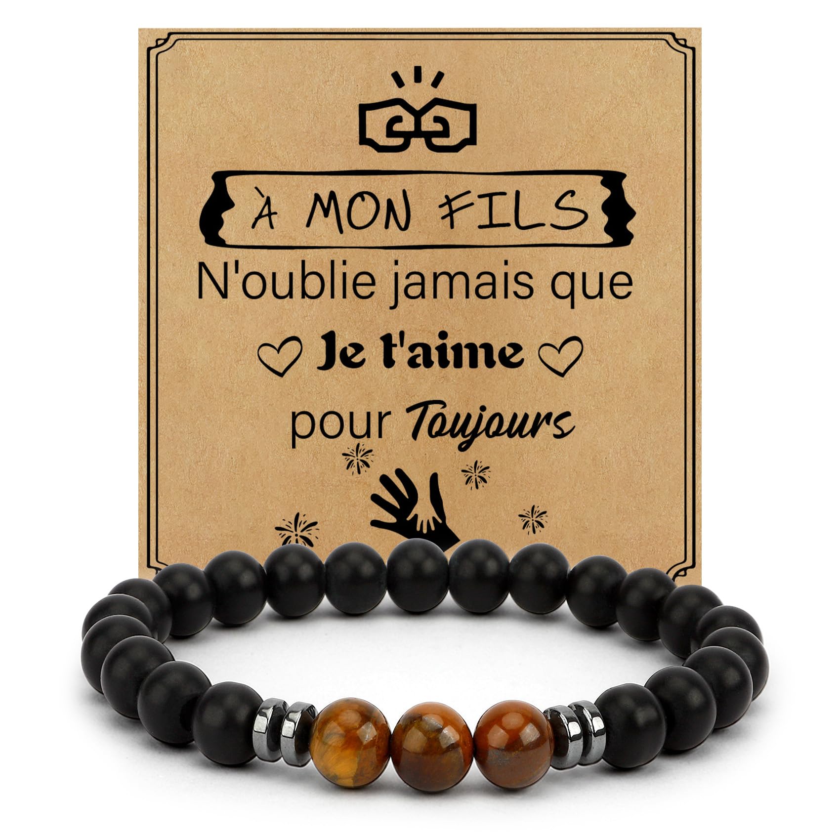 Bracelet Garçon Ado Tressé Noir Main – Fer à Cheval Protection, Cadeau Anniversaire 12-18 Ans Fils Avec Carte 'Always Remember'
