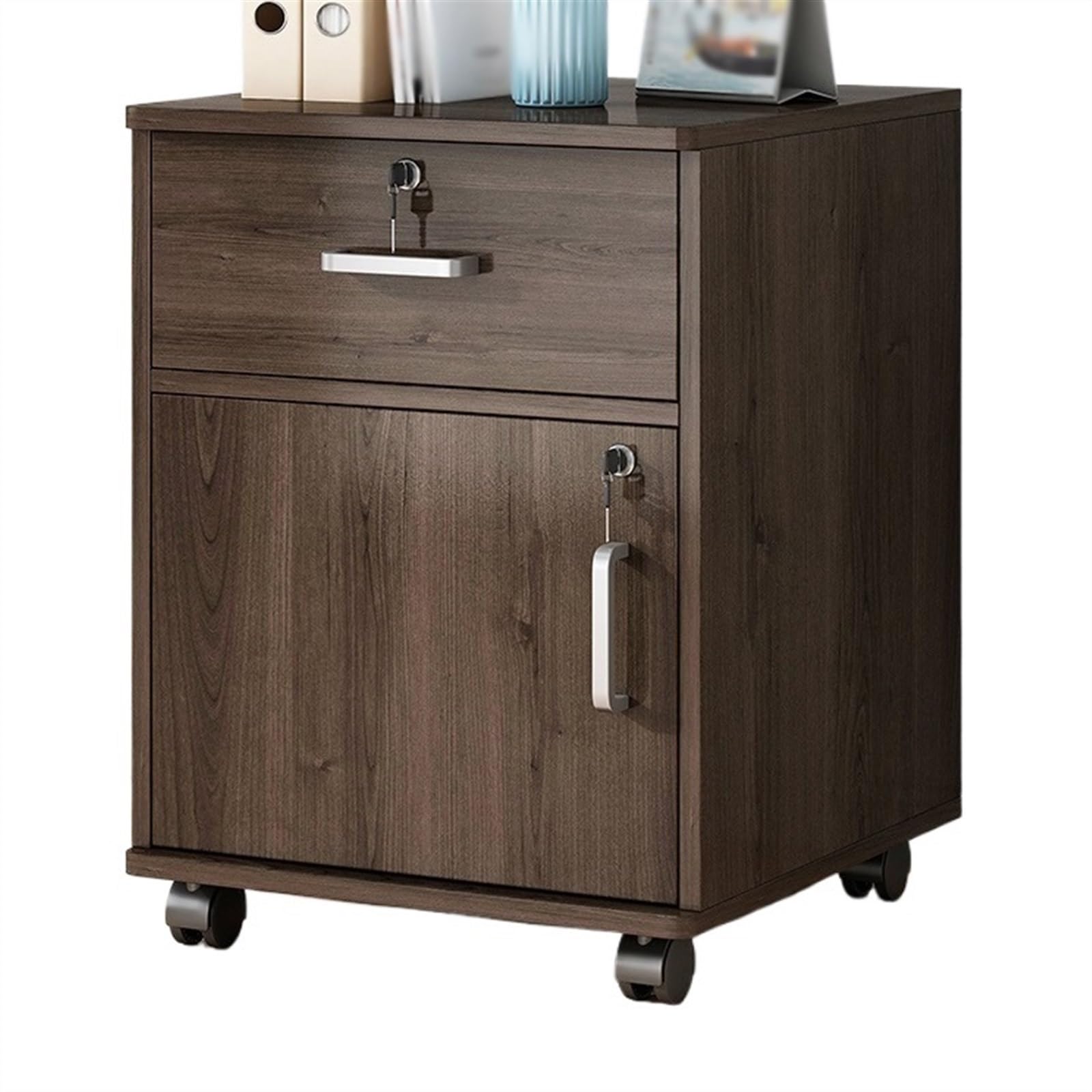 YNIYUJKL Filing Cabinet Office Filing Cabinetwooden One Drawer With One Door Storage Cabinetfiling Cabinetwith Lock Storagewheel Slide Small Side Cabinet File Storage Cabinets,Brown