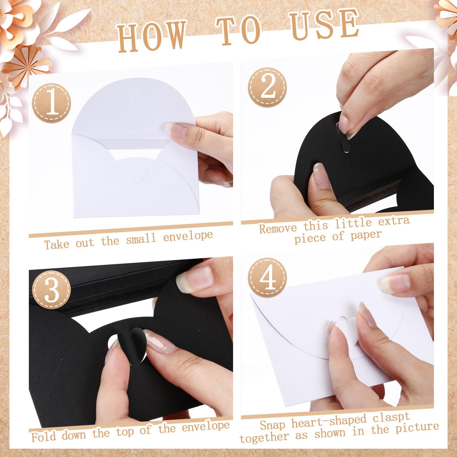 Uiifan Lot de 150 enveloppes vierges pour cartes cadeaux avec fenêtre transparente, 10,2 x 7,1 cm, mini enveloppes vierges avec fermoir en forme de cœur, pochettes pour cartes de visite, cartes clés