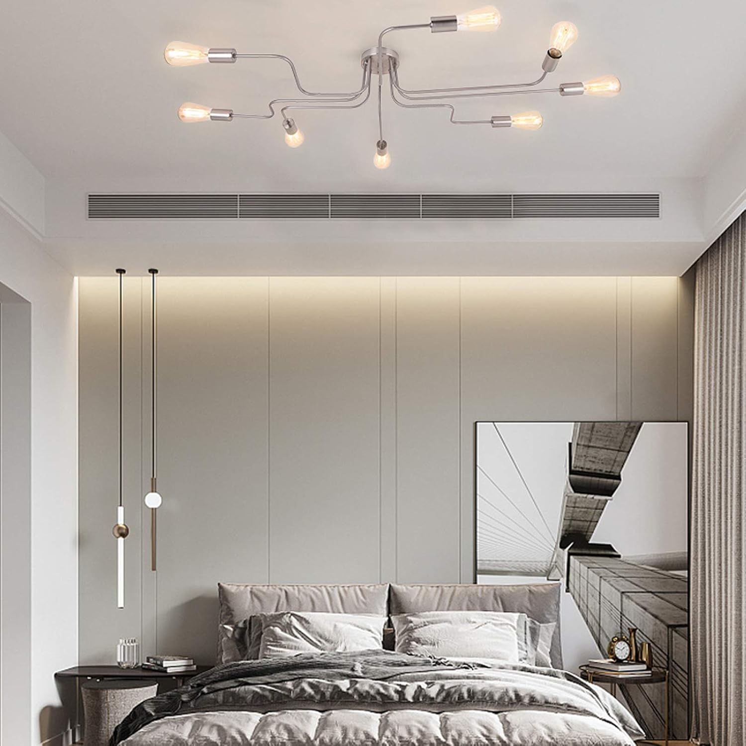 Blасk Frіdау 🔥 OYI Industrial Ceiling Sputnik Chandelier Lighting, 8 Lights Semi Flush Mount Ceiling Light Modern Metal Art Creative Vintage Kitchen Light Fixtures Nickle